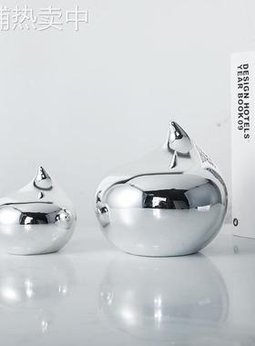 现代简约轻奢银色水滴状创意摆件样板房客厅售楼处软装饰品摆设