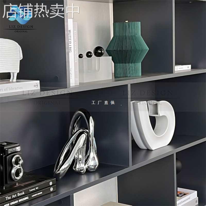 现代样板间书架装饰品组合软装柜子展示架纸雕艺术摆件书