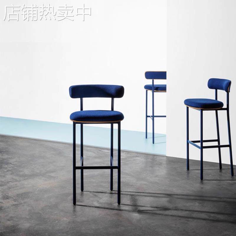 北欧现代简约时尚金属布艺高脚椅酒店前台接待单人椅酒吧椅靠背椅