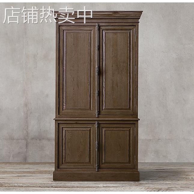 美式乡村实木复古白色天地锁书柜 法式客厅储物书架餐边柜酒柜