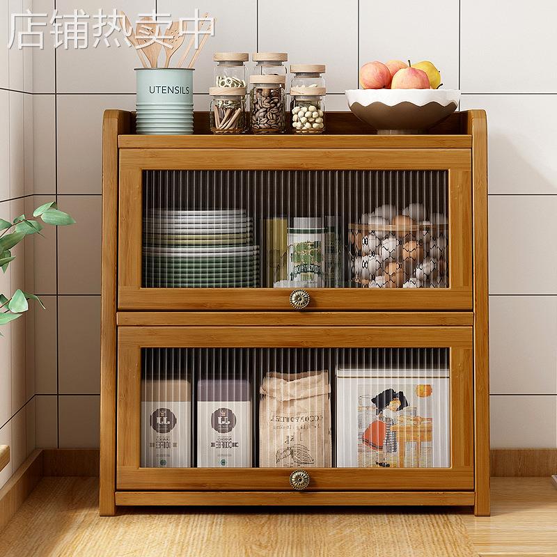 桌面收纳盒杯子收纳柜楠竹置物架餐具储物柜防尘展示柜子厨房
