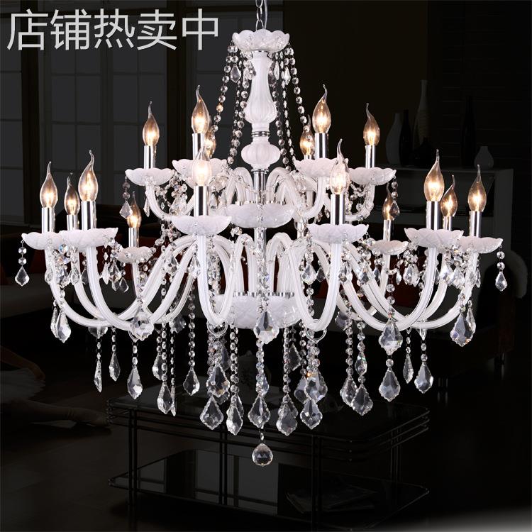 12+6双层白色水晶吊灯18头白玉色蜡烛灯客厅酒店工程婚庆KTV