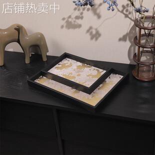 高级皮革边烫金真马毛香薰装饰托盘摆件客厅卧室衣帽间家居饰品