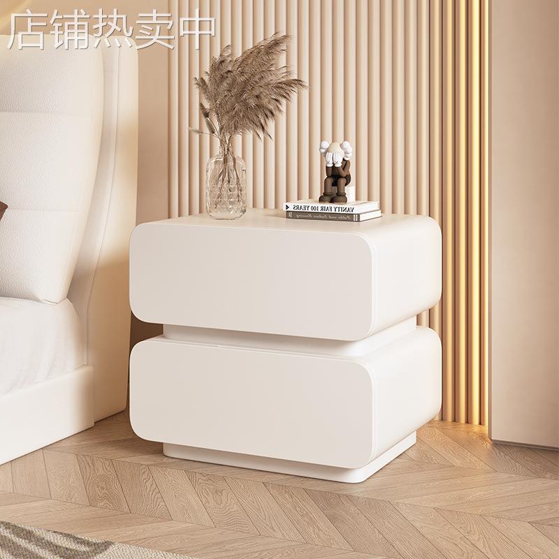 奶油风床头柜简约现代实木皮质床边柜小型卧室超窄极简迷你收纳柜