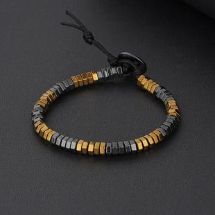 跨境赤铁矿黑胆石手链编织欧美太赫兹手排隔片扁珠手串外贸配饰