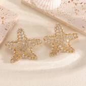 时尚 气质镂空金属电镀镶钻海星耳环夸张水钻星星跨境耳钉女士厂家