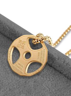 Temu欧美健身哑铃片运动杠铃项链男士潮流跨境电商饰品个性钛钢