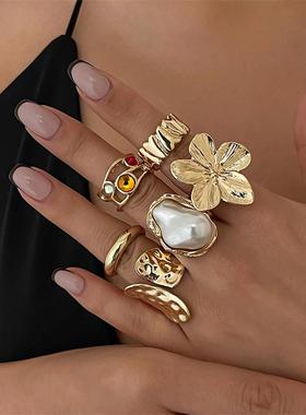 欧美跨境花朵开口戒指个性时尚百搭手饰小众夸张设计感食指戒