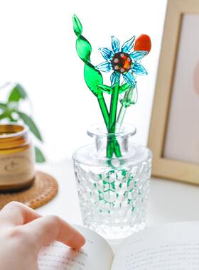 多头手工玻璃小花琉璃花束仿真花艺清新装饰精致插花玻璃花瓶摆件