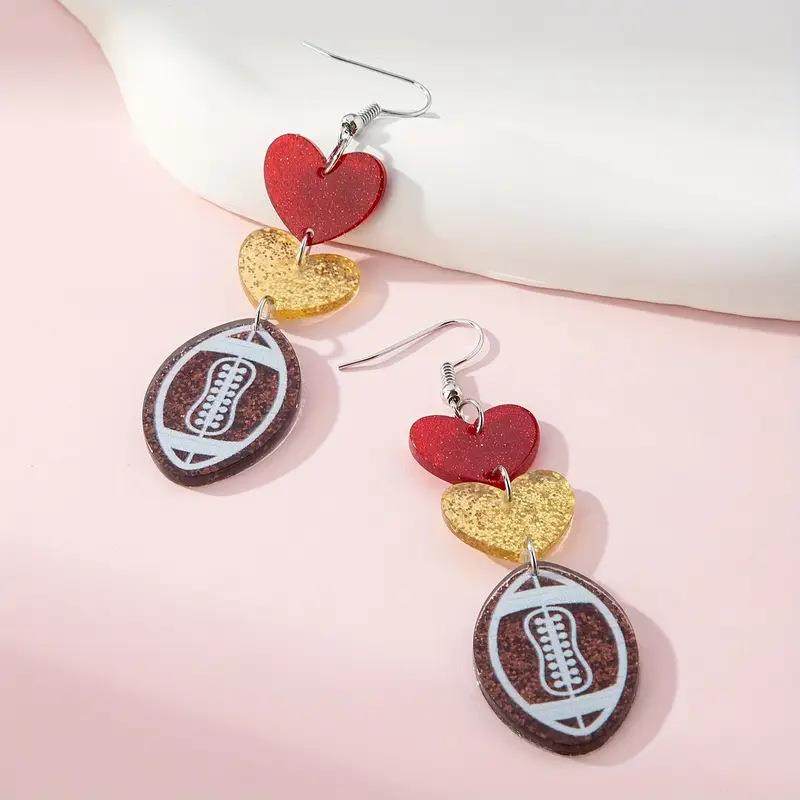 跨境热卖桃心橄榄球超级碗限定节日亚克力耳环2024年新款复古耳环,饰品/流行首饰/时尚饰品新,耳环,淘宝优惠券,粉丝福利购,淘宝优惠卷