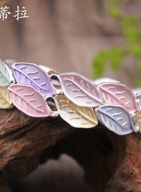 跨境新款画油五彩树叶弹力手镯简约百搭女士叶子合金手链