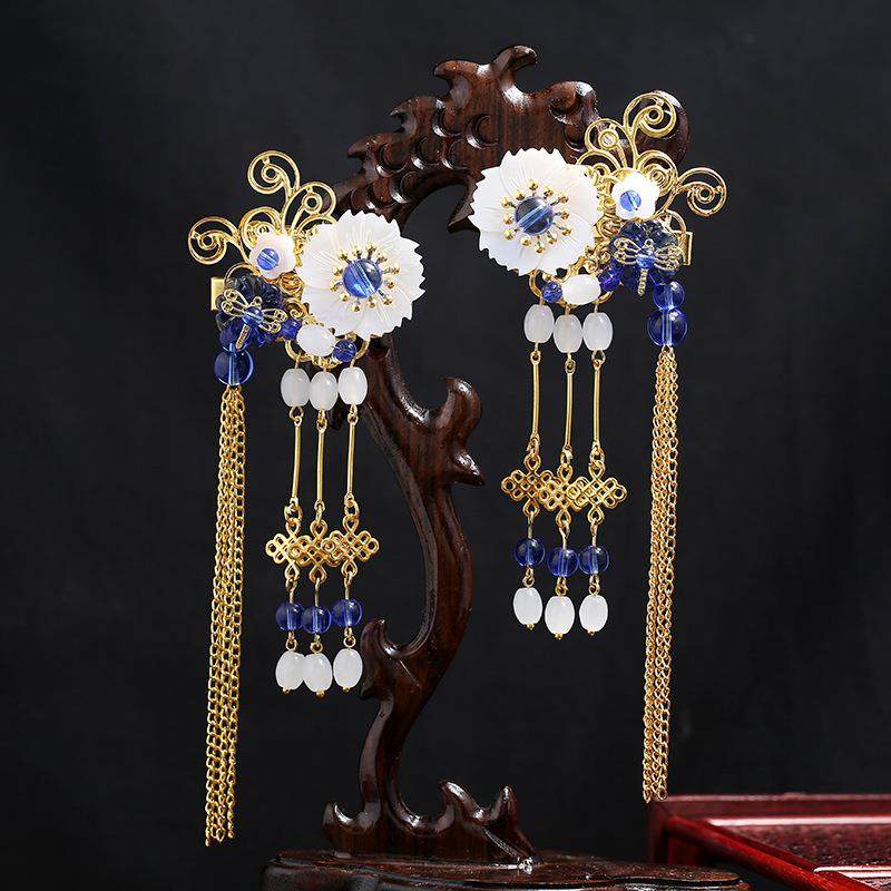 古风汉服发夹头饰贝壳花朵长流苏发簪女复古百搭对夹古装发饰品,饰品/流行首饰/时尚饰品新,发饰,淘宝优惠券,粉丝福利购,淘宝优惠卷