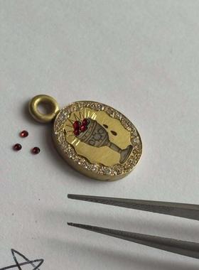 不锈钢当天发彩绘轻奢吊坠项链手绘花朵爱心吊坠毛衣链