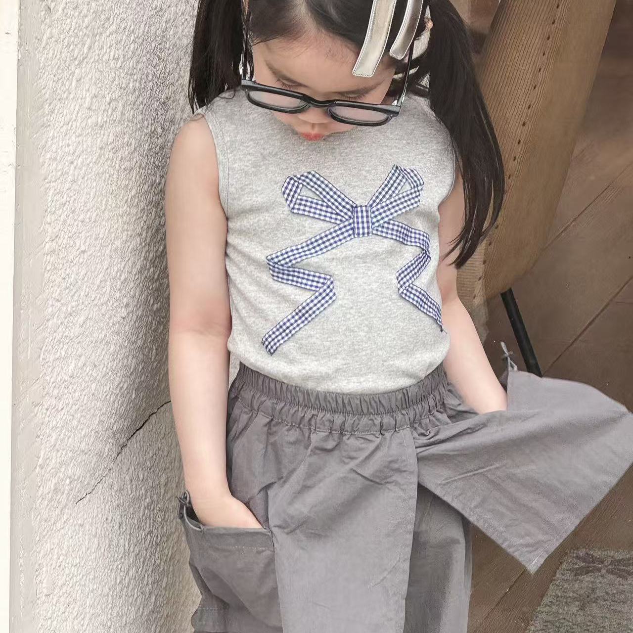 女童t恤短袖2025新款蓝色女孩独特超好看速干洋气百搭凉爽薄款