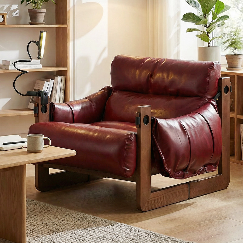 沙发椅泽西岛椅油蜡真皮单人休闲椅沙发椅红色高端单椅主人椅