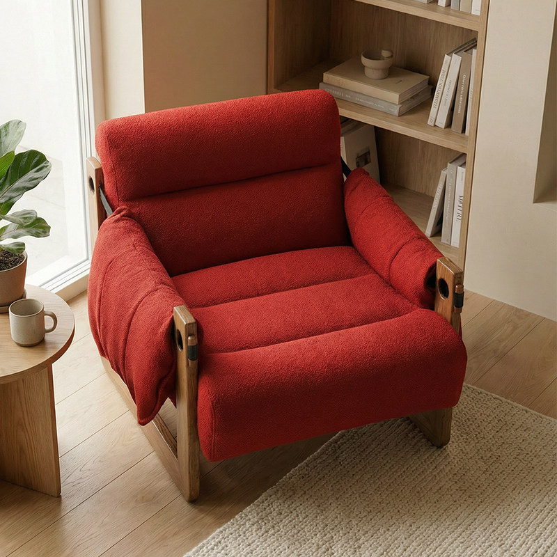 沙发椅泽西岛椅红色沙发椅子复古布艺单人客厅休闲椅舒服阅读椅子