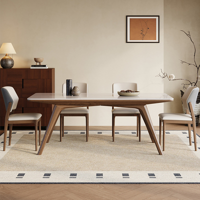 北欧实木岩板餐桌椅组合