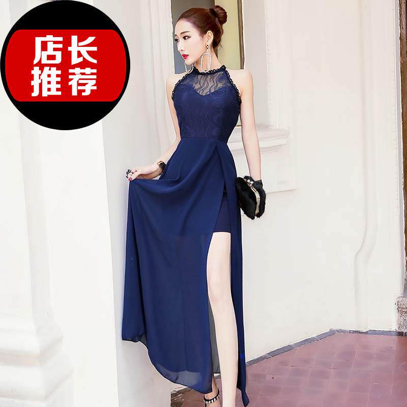 2019春夏韩版新款复古气质开叉挂脖礼服拼接气连衣S裙女潮。|ruв категории Женская одежда, платье - от Buy2taobao.com для оказания профессиональной услуги покупки агента Taobao