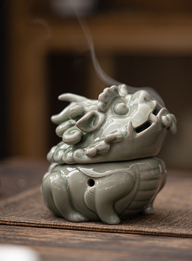 独角兽青瓷陶瓷盘香炉 越窑工艺品熏香摆件倒流香薰炉家居香道