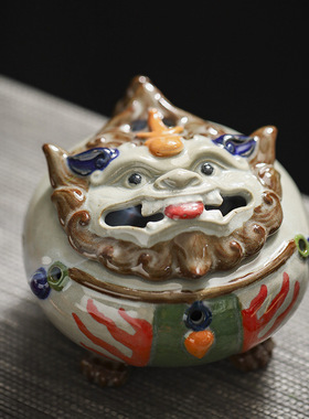 彩陶狻猊盘香炉 陶瓷手彩熏香摆件倒流香薰炉创意家居香插香道