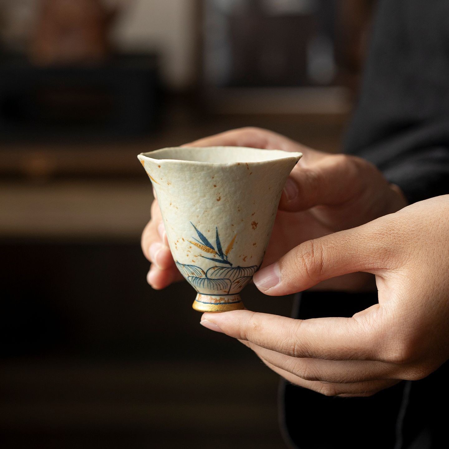 焦糖釉青花火石红手绘竹子陶瓷茶杯子釉下彩主人杯闻香杯功夫茶具 - 实物图