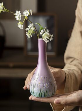 手绘陶瓷小花瓶家居茶室装饰桌面摆件插花器插花干花植物水培容器