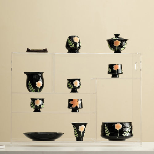 釉下彩手绘花朵功夫茶具套装家用三才盖碗茶杯全套泡茶茶具一整套