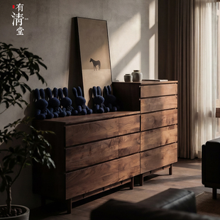 有清堂新中式北美黑胡桃五斗柜实木抽屉柜卧室床尾柜收纳柜储物柜