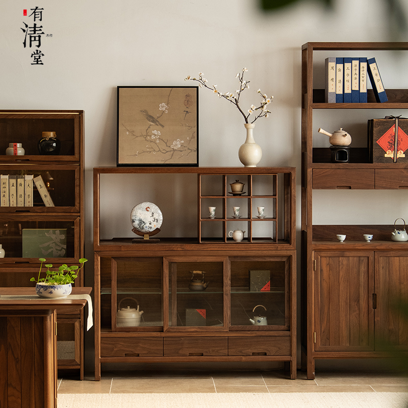 有清堂中式黑胡桃实木茶柜置物柜