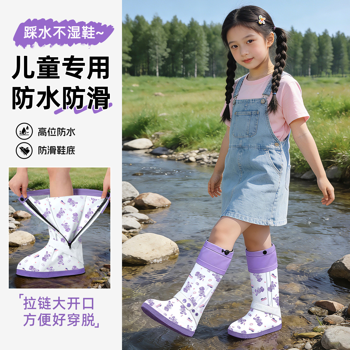 儿童防水鞋套防水防滑加厚耐磨雨鞋套小学生上学男孩女孩脚套新款