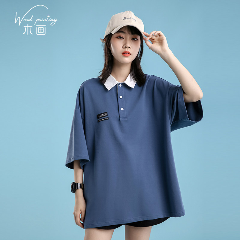 翻领短袖t恤女2020春夏新款韩版宽松polo衫潮港风ins学生百搭上衣
