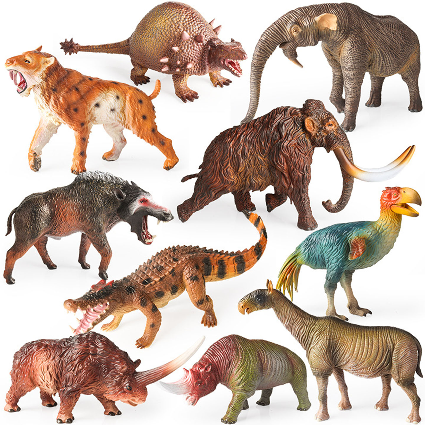 远古史前动物模型玩具重脚兽巨犀邓氏鱼恐象剑齿虎雷鸣鸟完齿兽