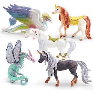 仿真西方神话神兽动物模型儿童认知玩具独角兽蜻蜓龙飞龙马摆件