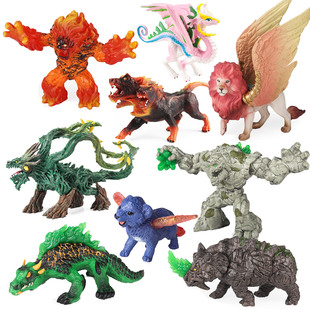 儿童动物模型怪兽魔兽玩具飞狮犀牛蜥蜴熔岩怪人形石怪树妖三头犬