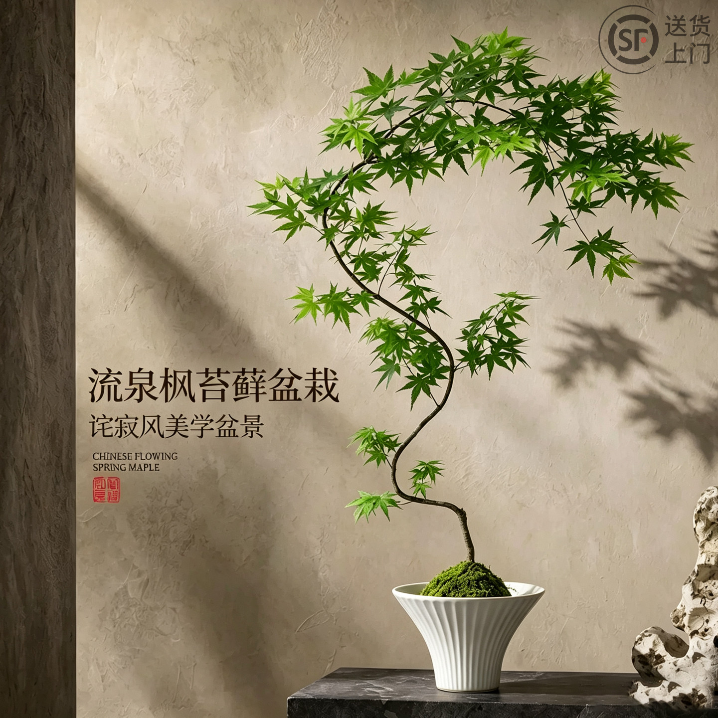 [软装治愈]中式流泉枫盆景