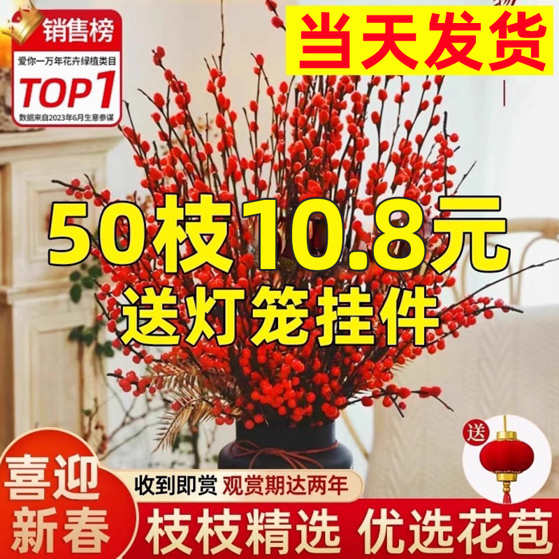 银柳真花鲜枝客厅干摆件红色
