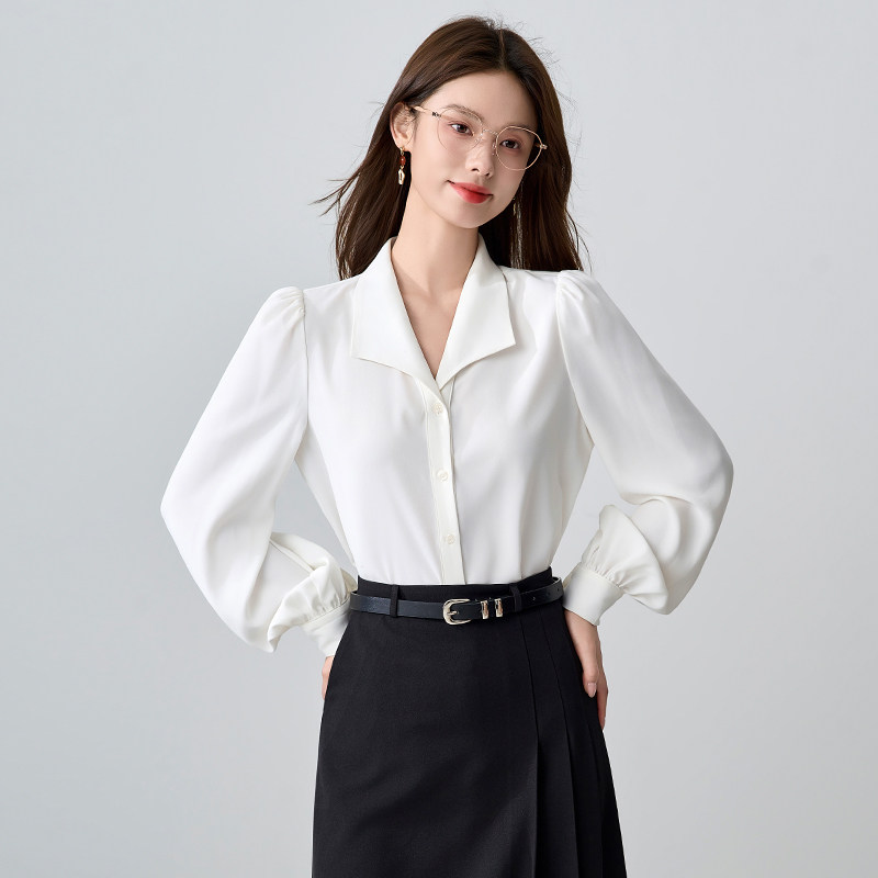 白色雪纺衬衫女秋招职业通勤正装衬衣大学生教资公考面试穿搭套装