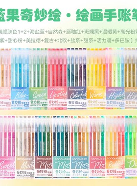 蓝果手帐笔彩色中性笔绘画专用全套162色肤色红色做笔记大容量森系暖系莫兰迪色系套装紫色多色画画手账笔
