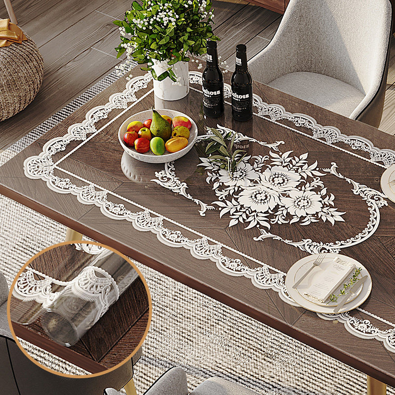 软玻璃餐桌垫防水防油防烫免洗台布透明蕾丝茶几垫水晶板pvc桌布