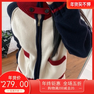 纯元24年春季新款拉链毛衣新年滑雪嵌花针织开衫女韩风简约外套
