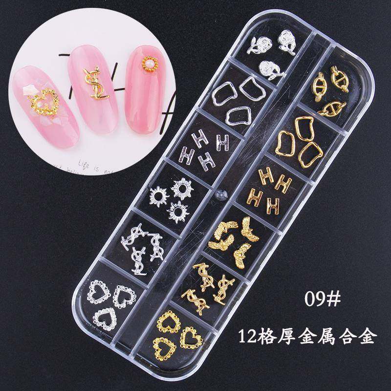 热销日系星月美甲合金饰品金属框异形铆钉平底水钻贝壳片12格盒装,彩妆/香水/美妆工具,指甲装饰,淘宝优惠券,粉丝福利购,淘宝优惠卷