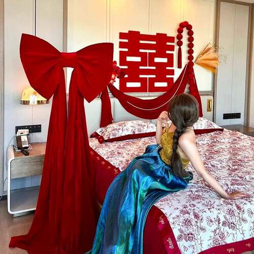 婚房布置帷幔男女方客厅卧室门口结婚礼超大蝴蝶结拉花背景墙装饰