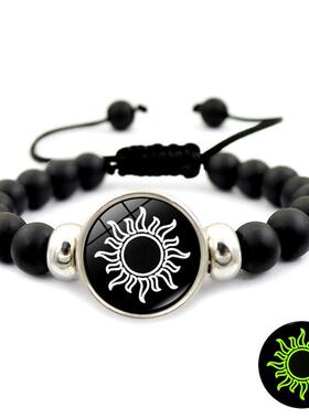 跨境temu热销日月恋人黑色手串男女通用时尚个性串珠手链情侣礼物