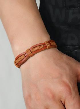 男士个性多层手工编织皮革手环欧美跨境复古皮革手绳手链