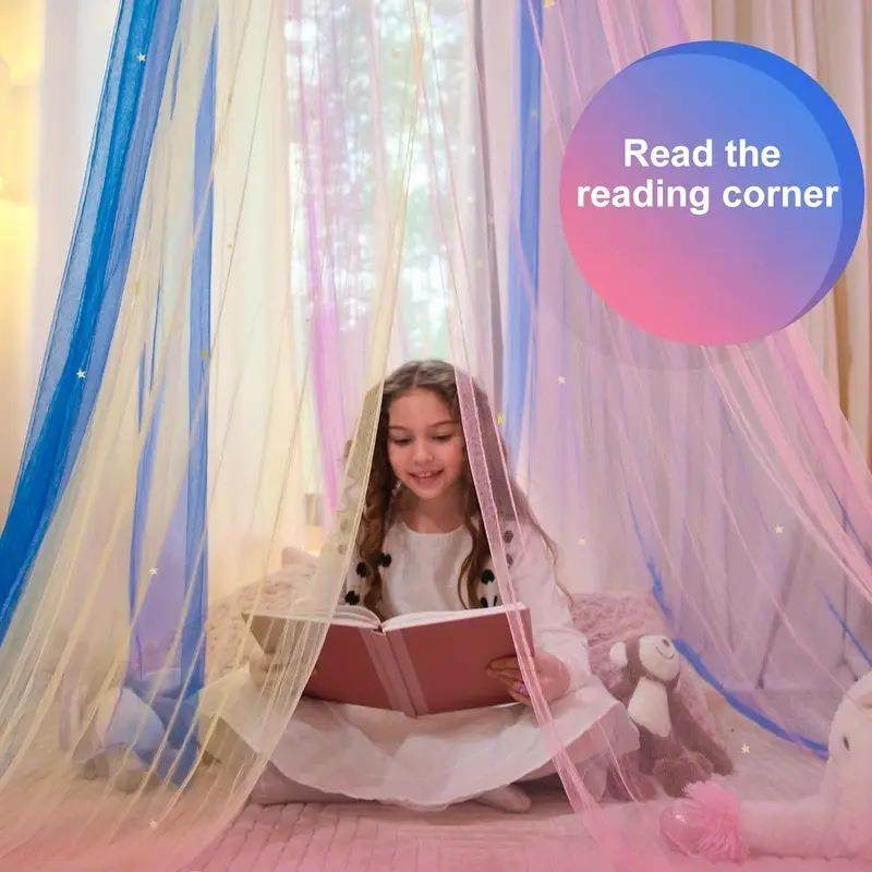 跨境出口彩色梦幻公主风星星圆顶蚊帐折叠装饰遮光帘床幔免安装,床上用品,蚊帐,淘宝优惠券,粉丝福利购,淘宝优惠卷