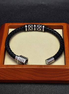 亚马逊爆款跨境男士编织不锈钢皮手链潮人百搭轻奢配饰穿戴手镯