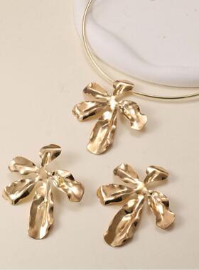金属金色鸢尾花女轻奢耳钉项圈套装复古夸张个性风潮冷淡风耳环