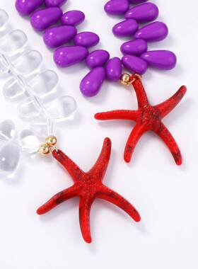 跨境海洋休闲度假风串大板彩色珠多色可选夸张海星吊坠项链女项饰
