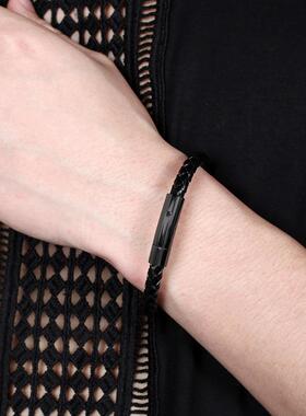 韩版热卖饰品男手工编织皮绳手链不锈钢按扣手环简约百搭首饰