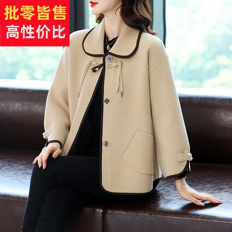 妈妈秋装新款时尚毛呢外套彷水貂绒上衣中老年人女秋冬装呢子大衣